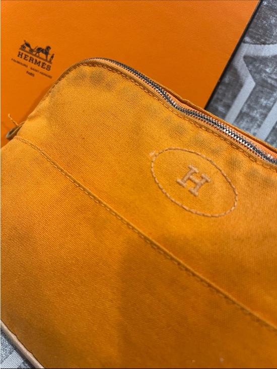 Hermès Bolide Orange Cotton & Leather Pouch - Authentic - Picture 9 of 10
